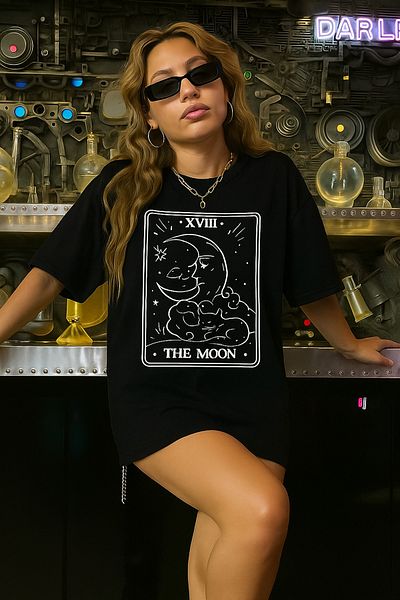 BENROMA 1 προϊόν είναι δώρο για αγορές 6 και άνω The Moon Printed Oversize Unisex T-shirt