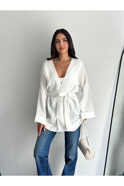 Noa Noa Tie-Up Muslin Fabric Kimono Cardigan
