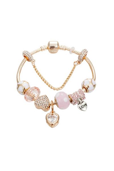 Tessero Women's bracelet with 8 charms, 18K gold plated, size 18 cm, heart with zirconia stones, gold