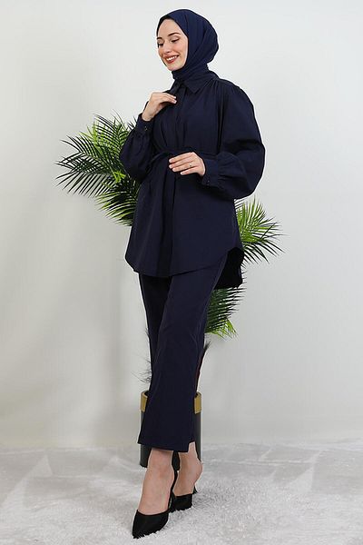 GİYZAMİLA Shirt and Trousers Suit Navy Blue