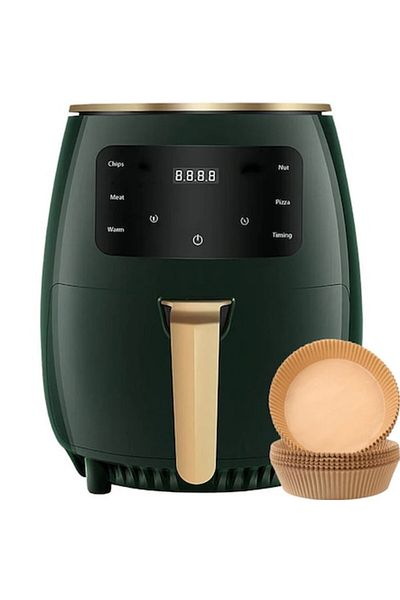 HOZRO Friteuză cu aer cald - Friteuză cu aer cald cu 6 funcții de gătit, 2400W, capacitate 6L, afișaj digital, verde + 5