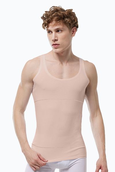Malabadi Men's Skin Color 2 Pack Belly Tightening Firming Non-Marking Modal Corset Undershirt 2m042