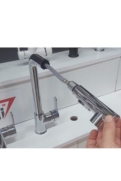 yediyapı Seven Building L Pipe Spiral Kitchen Faucet-Chrome