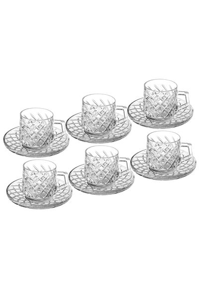 Dania Clear Glass Tea Cup and Saucer Set - 6 Cups + 6 Saucers