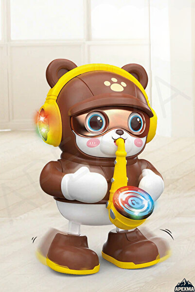 Apexma Sesli Işıklı Müzikli Dans Eden Hareketli Saksafonlu Yürüyen Robot Ayı