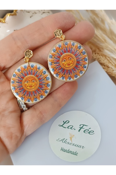 La fee aksesuar أقراط الشمس النسائية المصنوعة يدويًا من طين البوليمر