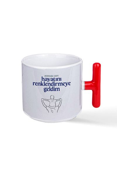 NACARLAR Special for Those Who Will Receive Baby Good News Hello Uncle Printed Red T-Handle Mug