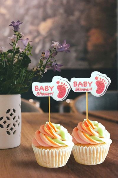 Cadde Süs Baby Shower Written Pink Toothpick Ornament 10 Pieces