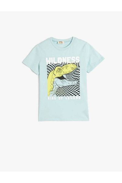 Koton Tricou pentru băiat albastru cu imprimeu dinozaur 5skb10164tk