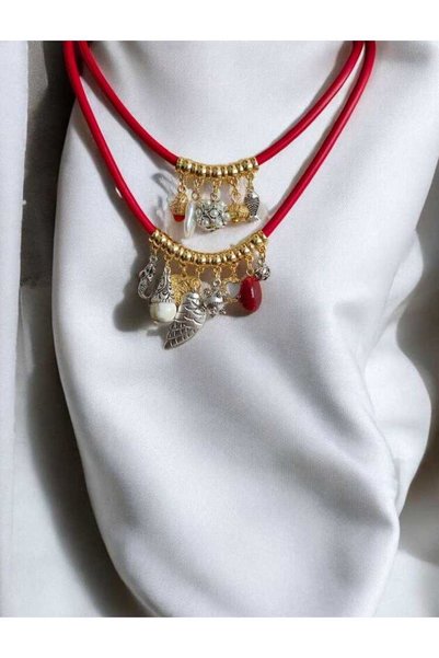 takısaat 2-Piece Charm Necklace - Red