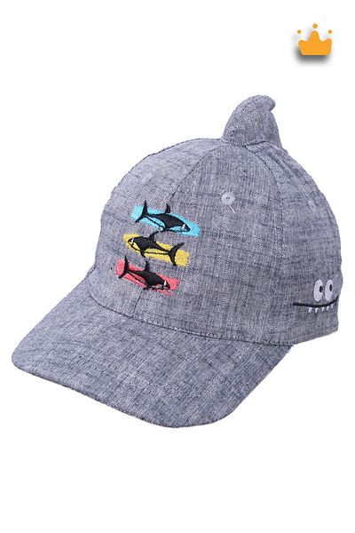 Kitti 1-3 Years 50cm Baby Boy Summer Baby Shark Patterned Adjustable Hat Cap Anthracite Y2311004