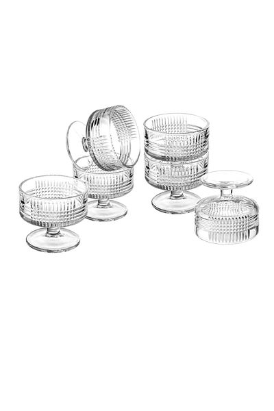 Blink Max 6-piece clear yogurt set with a glass base for desserts and ice cream