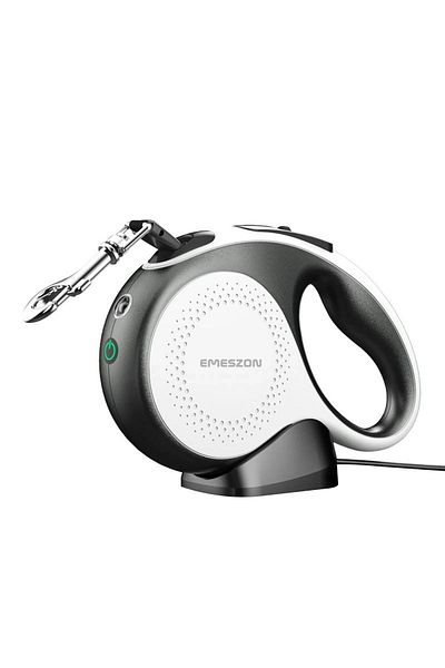 EMESZON Lesă retractabilă electrică, LED 200 lm, EMESZON®, câini până la 50 kg, baterie, anti-răsucire, 5 m, albă