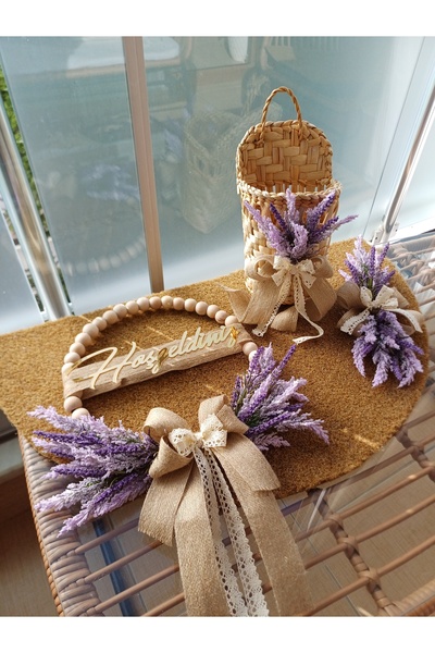 Okaliptus Tasarım Lavanta 3 lu set kapı önü dekoru kapi süsü ve paspas seti