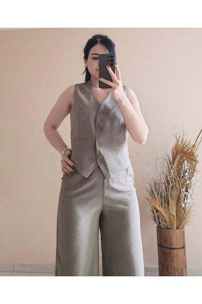 FEMİNEER.com Khaki Green Vest Pants Suit