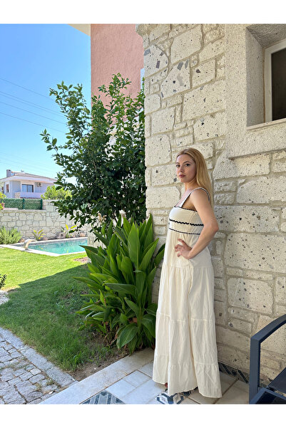 Çeşme Home Summer Suspender Linen Dress Long Length, Lined, Relaxed Fit, Stylish Invitation