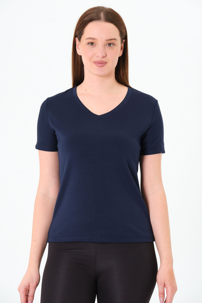 Sortie Collection Tricou de damă cu decolteu în V din țesătură modal, albastr...