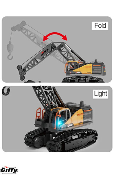 giffy Oyuncak 40 MhZ Uzaktan Kumandalı Kule Vinç RC Örümcek İş Makinesi Vinci Hareketli Şarjlı Led Işıklı