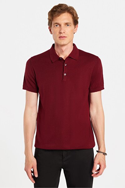 Tudors Men's Slim Fit Slim Fit Cotton Knitted Knitwear Claret Red Polo Neck T-Shirt