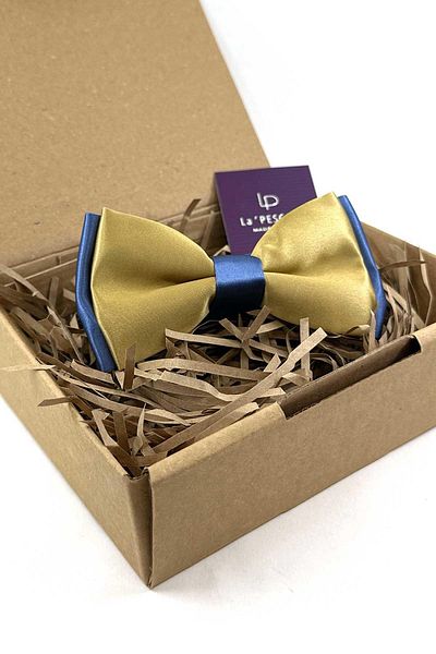 La Pescara Gold - Blue Satin Plain Bow Tie P1995