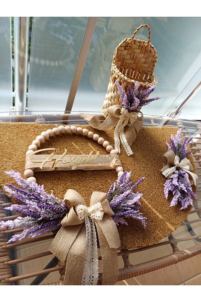 Okaliptus Tasarım Lavender Set of 3 Door Front Decor, Door Ornament and Mat Set