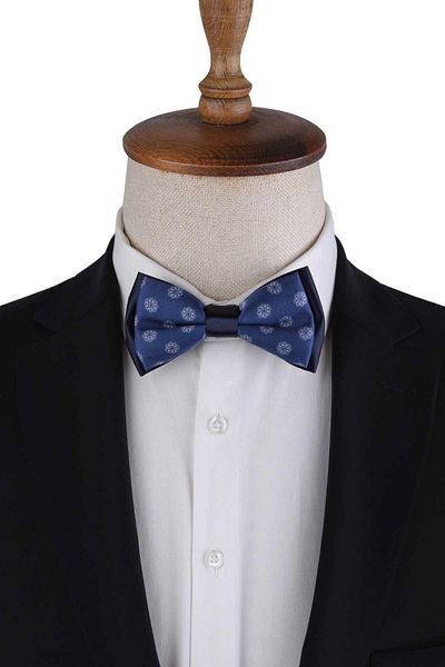 La Pescara Blue Motif Pattern Bow Tie P1974