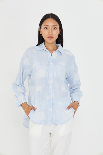 TIFFANY&TOMATO Jakarlı Keten Görünümlü Gömlek