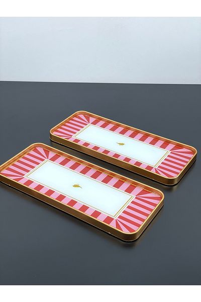 YzHome 2 Person Gold Presentation Serving Tray Patterned Tray Decorative Rectangular