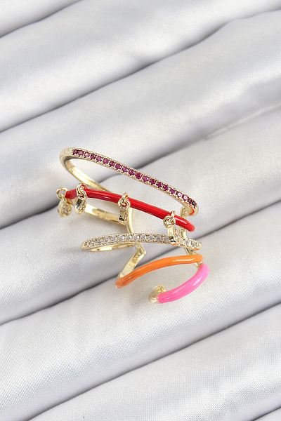 SeyCey.co Brass Zircon Stone Red Orange Pink Compression Right Cartilage Gold Color Women's Earrings