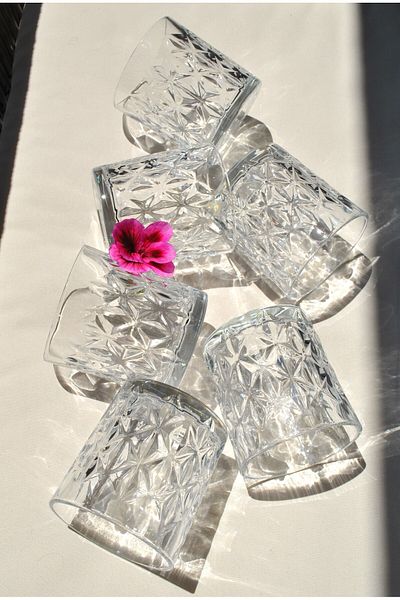 Qualitev Set of 6 Glass Soft Drink Cups Water Cocktail Cups Cold Coffee Cups 340 Ml-Muse