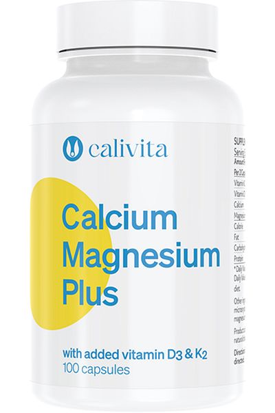 Calivita Supliment de Calciu și Magneziu Plus cu Calciu și Magneziu, Vitamine D3 și K2 (100 capsule) - Calivita