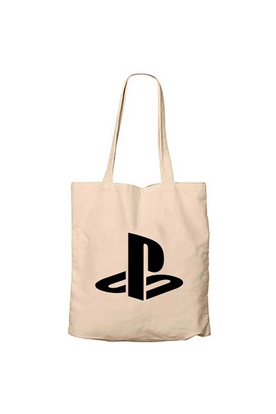 Z zepplin Playstation Logo Black Cream Zippered Cloth Bag Gabardine