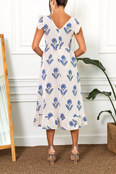 armonika Women's Dark Blue Sleeve Ruffle Back Zipper Long Dress Arm-23Y001114