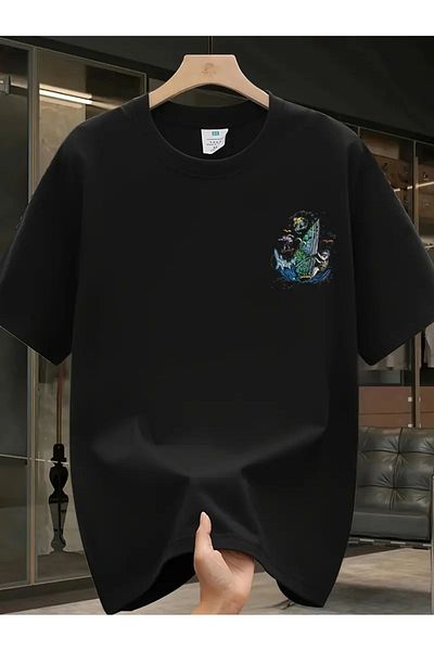 LAND MODA Heavyweight Cotton T-Shirt for Men - Hawaiian Pattern Print, Comfortable Summer Short Sleeve,
