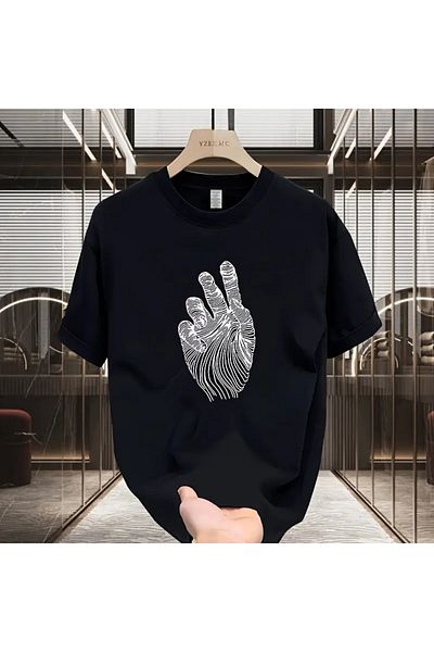LAND MODA 100% Cotton Heavyweight Graphic Tee for Men - Black Geometric