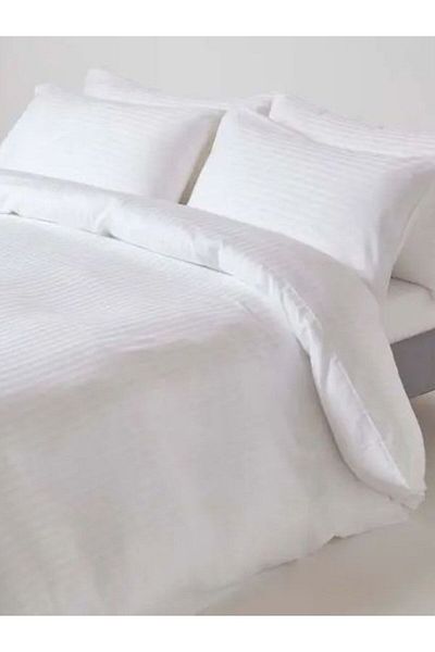 Gentelle Cotton Hotel Stripe Duvet Cover Set – 6 Piece Soft & Cozy– King Size– White–Fits 200x200 cm Mattress