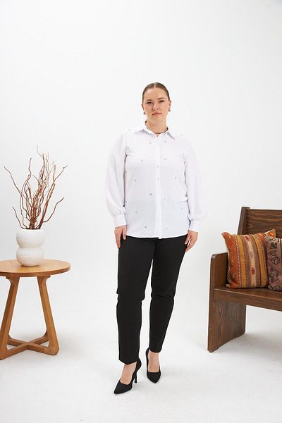 RMG Plus Size Stone Detail Shirt White