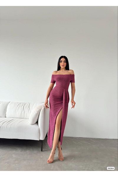 Modafeminen Βραδινό φόρεμα με γιακά Madonna με σχισμή Glitter Rosekurusu 582864