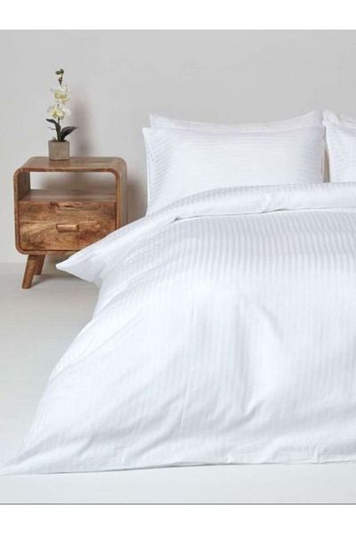 Gentelle Cotton Hotel Stripe Duvet Cover Set–4 Piece Soft & Cozy–Twin Size–White–Fits 120x200 cm Mattress