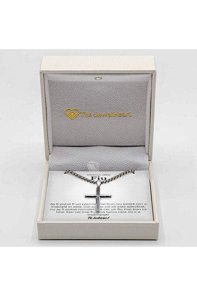 The Jewel Heart Cross Necklace for Son – 316L Material, Simple Style