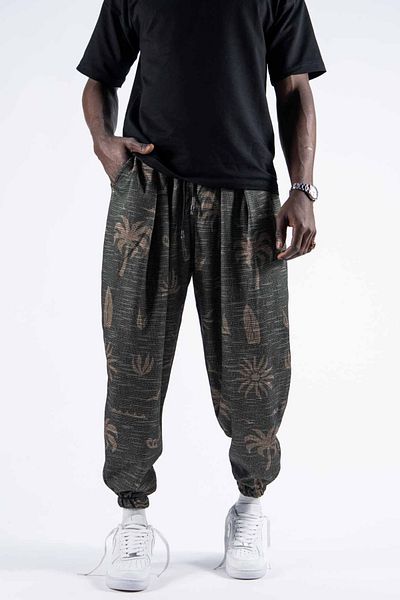 Superbluemexico Ανδρικό ελαστικό εμπριμέ παντελόνι Jogger Khaki