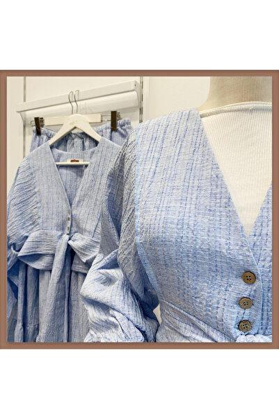 Faya Boutique Costum Kirinkıl cu mâneci balon albastru