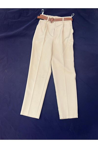 HANIMCA GİYİM Belted Waist, Elastic Back, Side Pockets, Pencil Cut Summer Pants