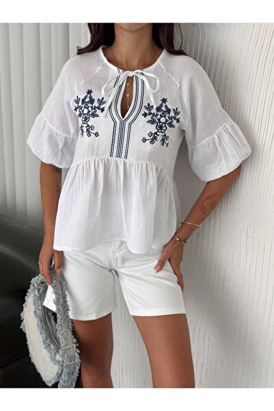 Noa Noa Κεντημένη μπλούζα με μοτίβο από μουσελίνα