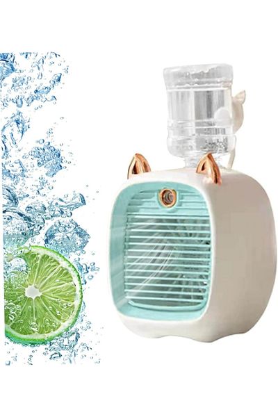 FOXMAG24 Portable mini air conditioner with cat ears, 3 speeds, water tank, USB charging, white