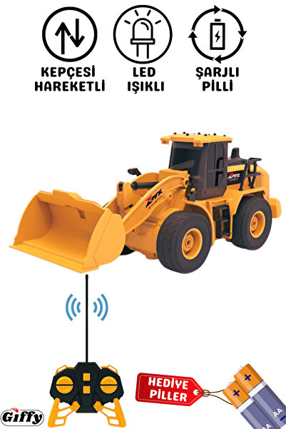 giffy Oyuncak 40 MhZ Uzaktan Kumandalı Bulldozer RC İş Makinesi Kepçesi Hareketli Şarjlı Led Işıklı