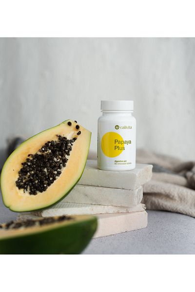 Calivita Enzimă digestivă cu papaya plus complex de enzime digestive (90 de comprimate masticabile) - Calivita