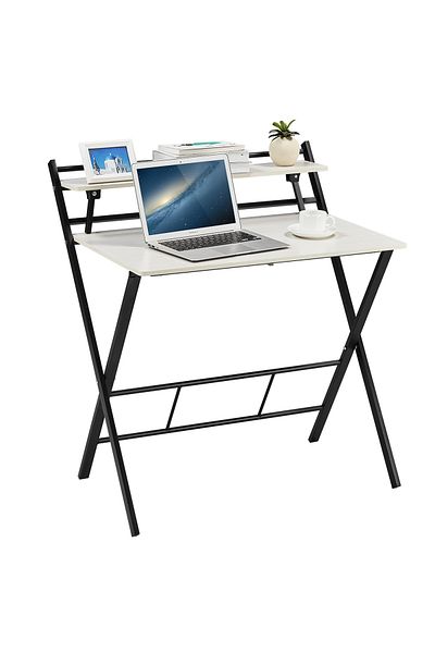 Lawazim Foldable Computer Desk – 115x89x7cm – Writing Table with Monitor Shelf for Home Office