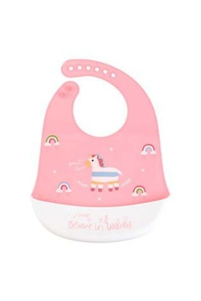 Jumbo Bavetă cu colector de alimente - Unicorn roz „Crede în unicorni” 28x23 cm