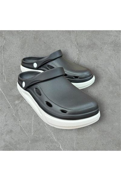 monapicco Men's Black Large Size Battal Soft Soft Orthopedic Sole Closed Front Slippers Sandals